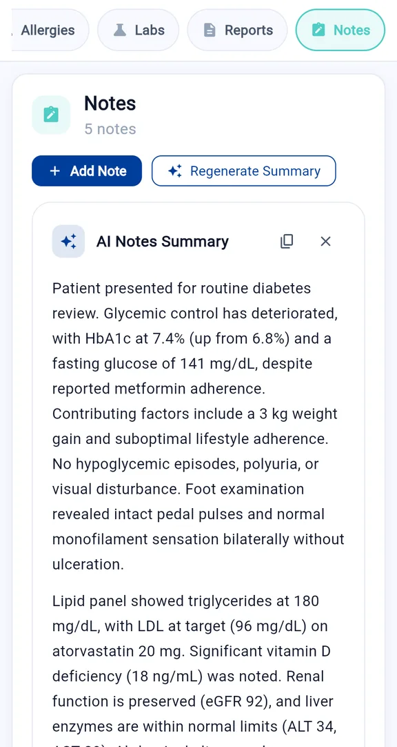Doctor app on a phone: AI notes summary